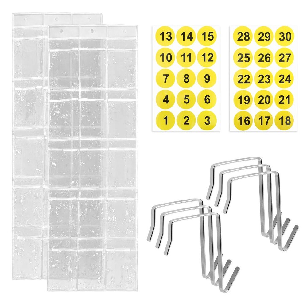 30-Pocket PVC Headphone Storage Organizer with Hooks & Labels